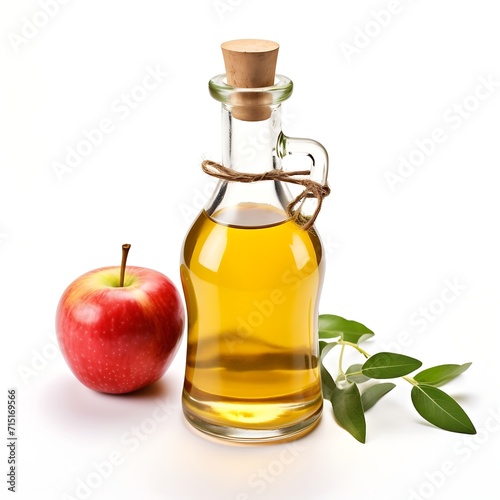 Apple vinegar in a glass bottle isolated on white background with clipping path