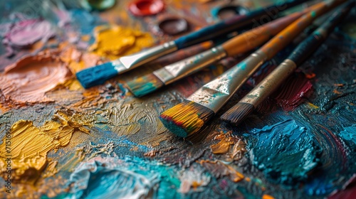 Artistic Tools Engaging visuals showcasing essential tools of the trade, including brushes, palette, and paints, embodying the artistic journey and creative process