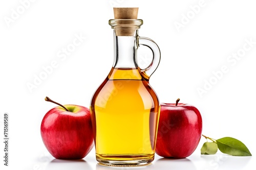 Apple vinegar in a glass bottle isolated on white background with clipping path