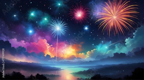 fireworks in the night sky - Ai Art