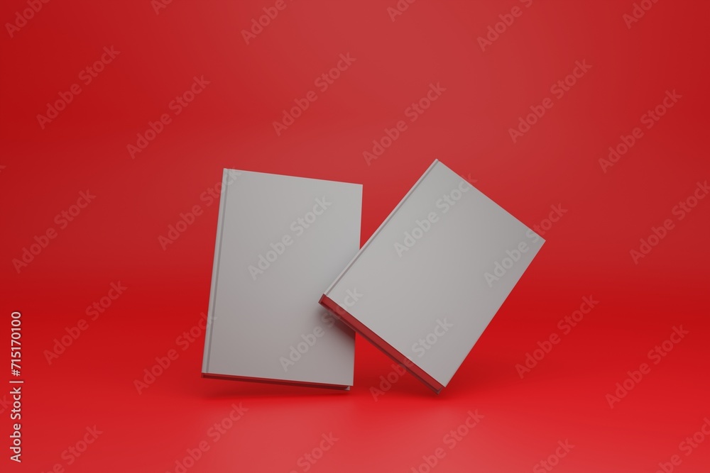 Hardcover book template, two blank books floating on a red background for design purposes, 3d rendering
Hardcover book template, two blank books floating on a red background for design purposes, 3d rendering
