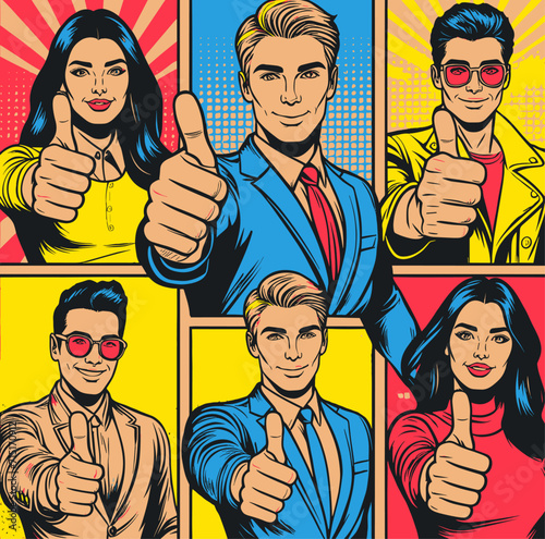 Pop art characters, man and woman classic retro colorful comic book