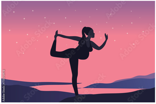 Pregnant woman do yoga for exercise vector illustration. Mother care concept 