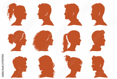 Vector simple silhouettes or icons of many people, woman and man facing each other relationship, conversation, gender
