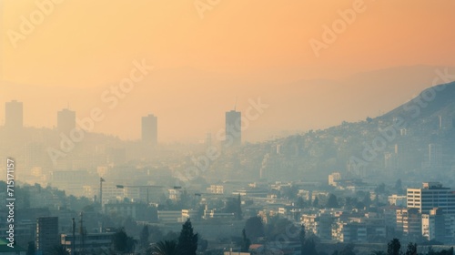 The smog hangs low over the city  obscuring buildings and monuments in a blanket of pollution.