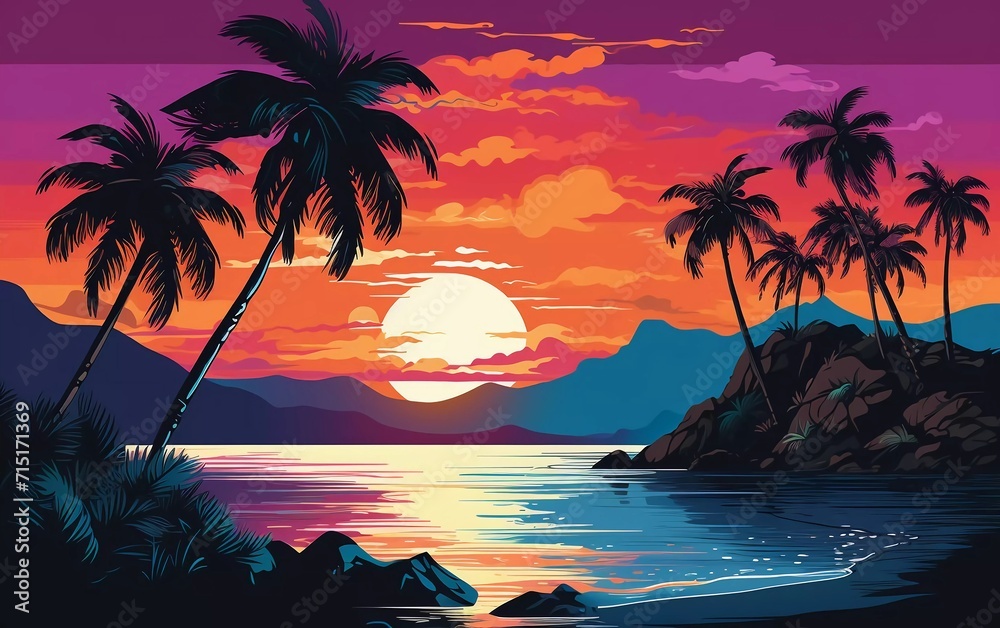 very beautiful Colorful Tropical Summer Landscape Background vector illustration