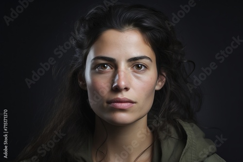 Portrait of a beautiful young woman looking at the camera on a dark background