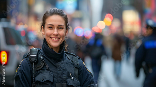 portrait of a woman wearing police dress in the city