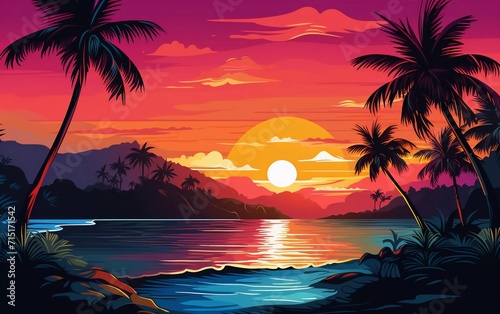 very beautiful Colorful Tropical Summer Landscape Background vector illustration