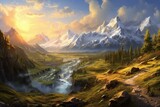 Stunning scenic vista showcasing the majestic mountains and arpachay. Generative AI