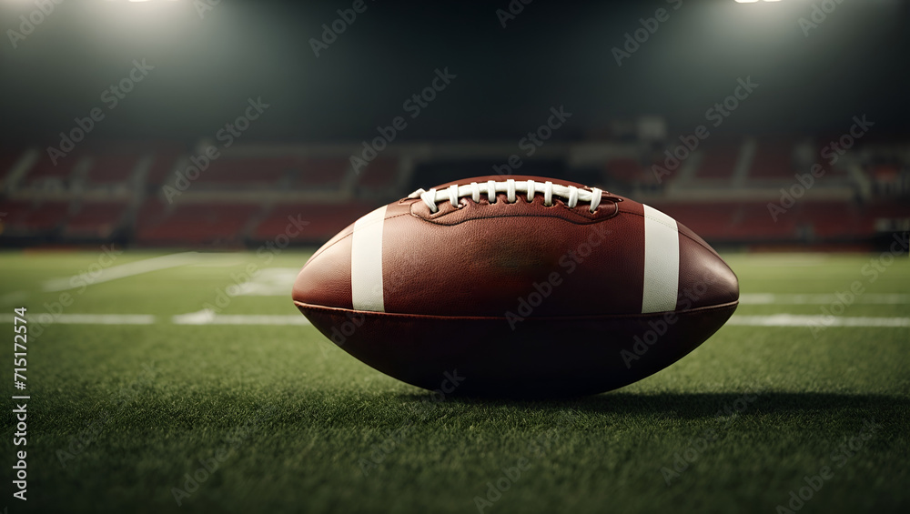 American football or rugby ball on a pitch. Minimal abstract sport and competition concept. With copy space. American football or rugby ball on a pitch. Minimal abstract sport and competition concept. With copy space.
