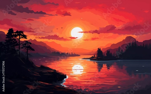 Sunsets of Never Series vector illustration. Very beautiful virtual paint landscape © Harjo