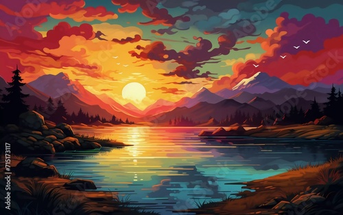 Sunsets of Never Series vector illustration. Very beautiful virtual paint landscape © Harjo