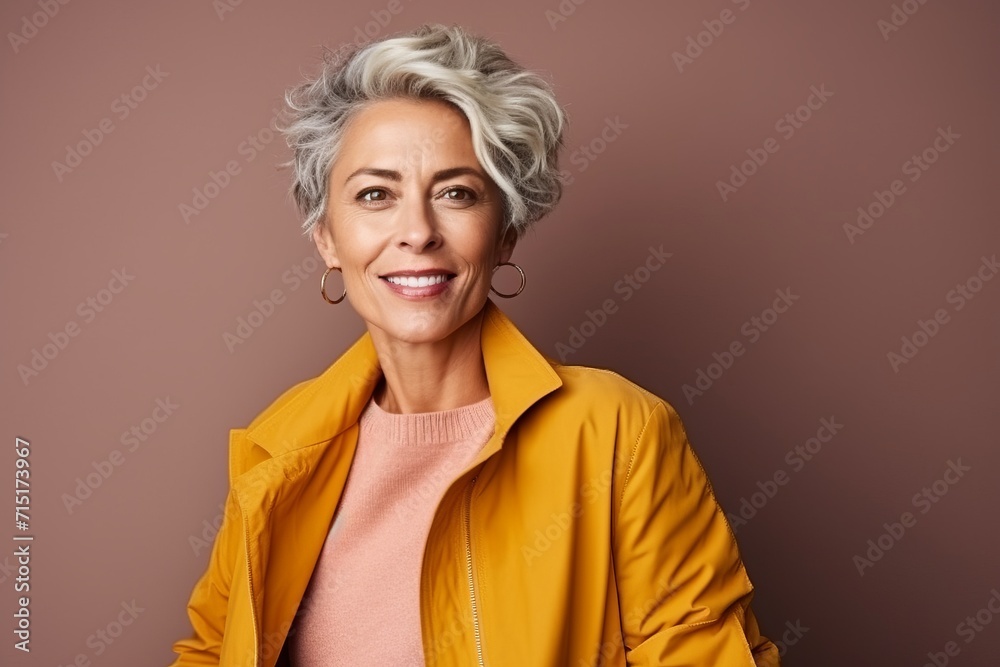 Portrait of a happy senior woman smiling at the camera over brown background Portrait of a happy senior woman smiling at the camera over brown background