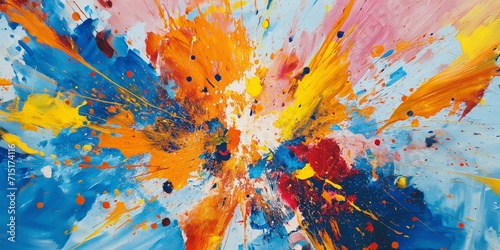 abstract explosion of splattered paint in a riot of bold and contrasting colors