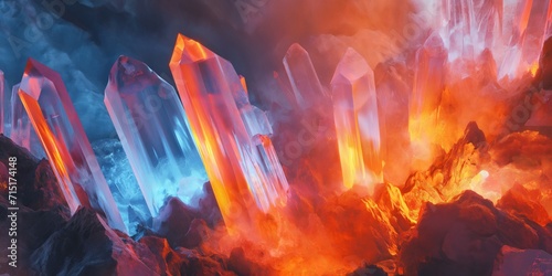 glowing crystals and mineral formations