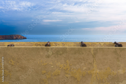 Sagres fort, Portugal, is a large wall that divides the mainland from the headland, with the other three side protected by 60 meter high cliffs