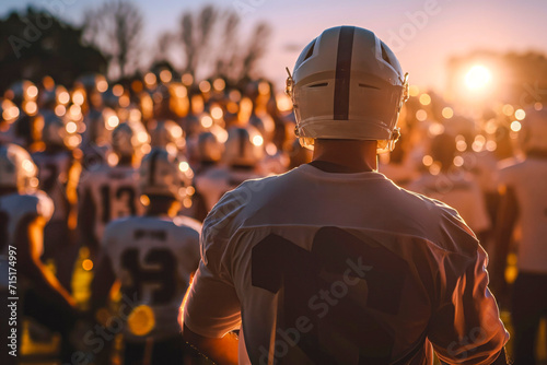 Inspiring high school football coach delivering a passionate speech, promoting leadership and motivation to a captivated sports team