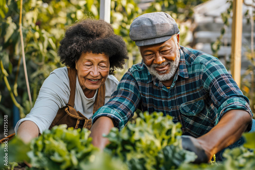 Wallpaper Mural Portrait of diverse senior couple taking care of vegetable plants in backyard urban garden Torontodigital.ca