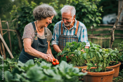 Wallpaper Mural Portrait of senior couple taking care of vegetable plants in urban garden Torontodigital.ca