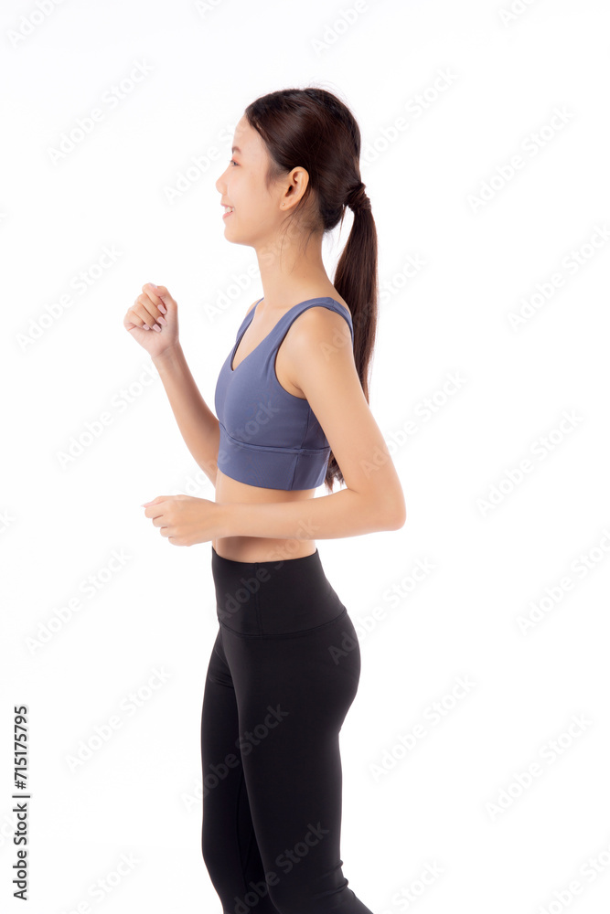 Portrait of beautiful young asian woman in sportswear jogging for workout isolated white background, sport and exercise for health, female running with confident and wellness, hobby for health. Portrait of beautiful young asian woman in sportswear jogging for workout isolated white background, sport and exercise for health, female running with confident and wellness, hobby for health.