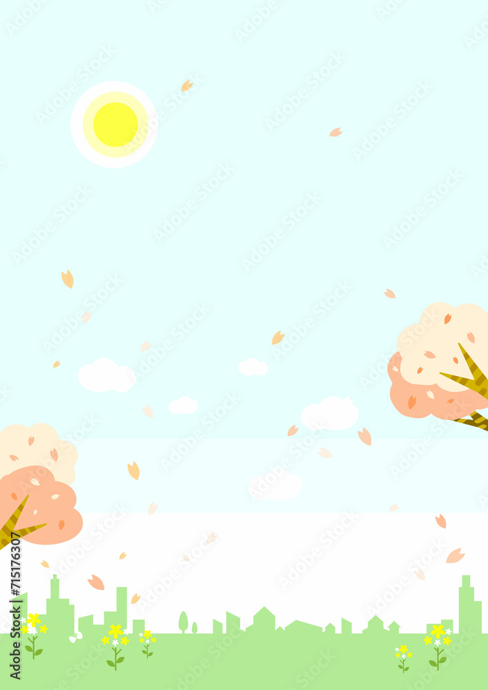 春の背景素材 都市 桜 菜の花 シンプルでお洒落な背景イラスト 春の背景素材 都市 桜 菜の花 シンプルでお洒落な背景イラスト