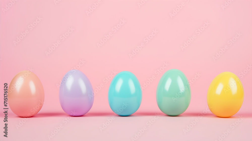 plastic Easter eggs in a row, pop art backgound