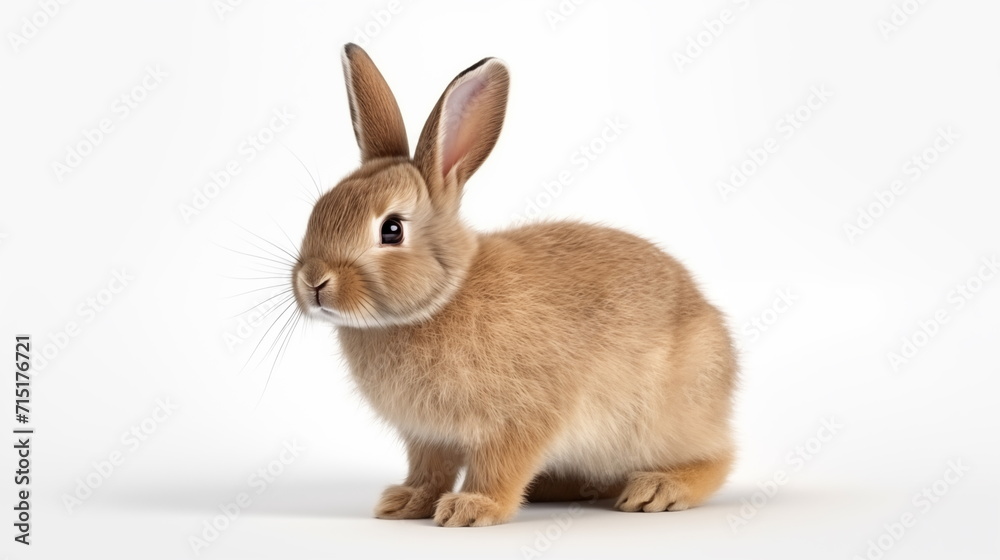 Fototapeta premium Portrait brown rabbit isolated on white background. AI Generative.