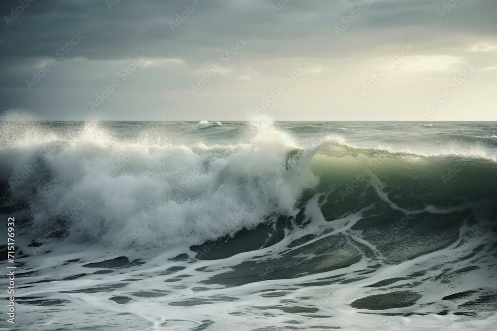 Huge wave, morning view of turbulent sea. Generative AI