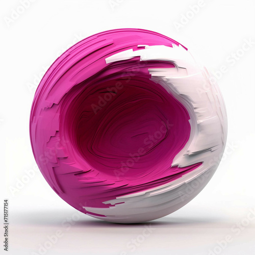 A Pink and White Textured Sphere With a Recess in the Center Isolated on a White Background photo