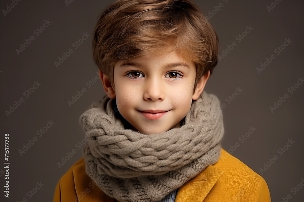 Portrait of a cute little boy in warm clothing. Studio shot. Portrait of a cute little boy in warm clothing. Studio shot.