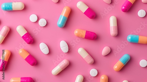 Medical and medicine concept background featuring vibrant, colorful medicine pills