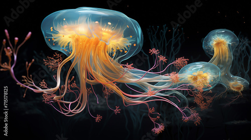 A deep-sea exploration in digital form, where bioluminescent creatures illuminate the abyss © pjdesign