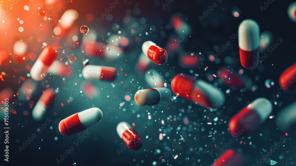 Medical and medicine concept background featuring vibrant, colorful medicine pills - obrazy, fototapety, plakaty 