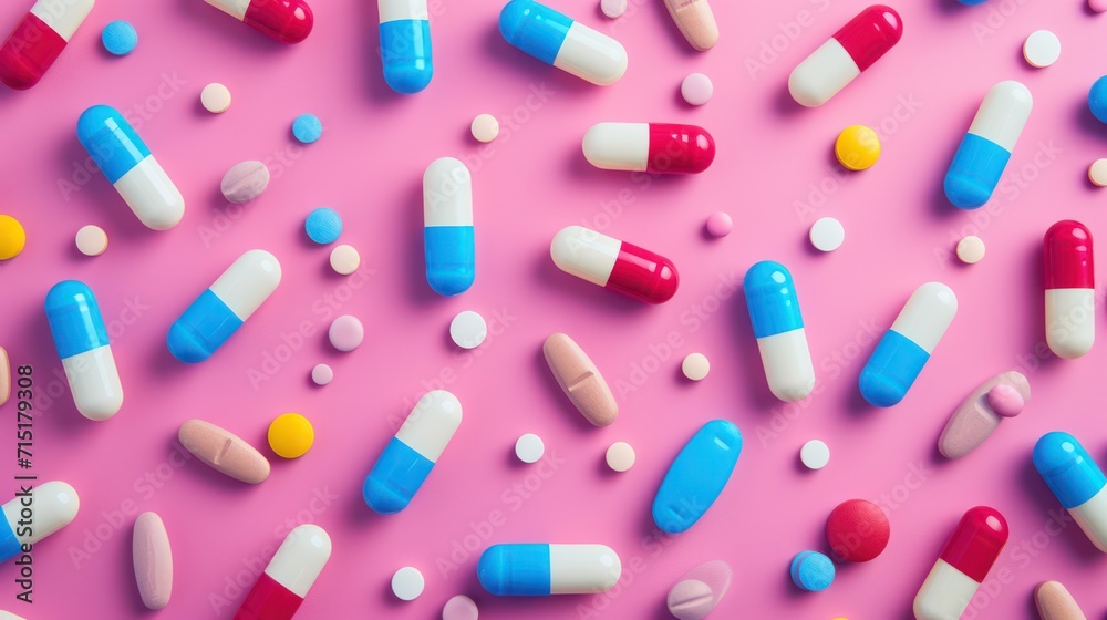 Medical and medicine concept background featuring vibrant, colorful medicine pills