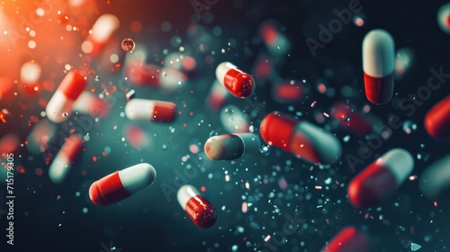 Medical and medicine concept background featuring vibrant, colorful medicine pills photo