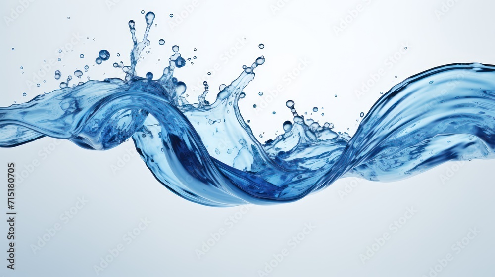 A Close-up of Blue water, spiral, liquid, splash, swirling wave, white isolated background. A Close-up of Blue water, spiral, liquid, splash, swirling wave, white isolated background.