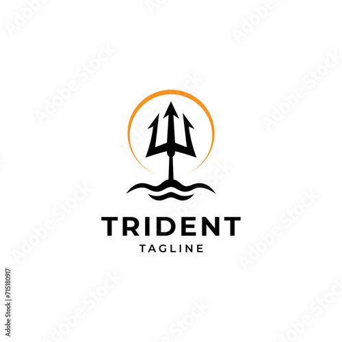 Trident logo design with sun flat vector illustration