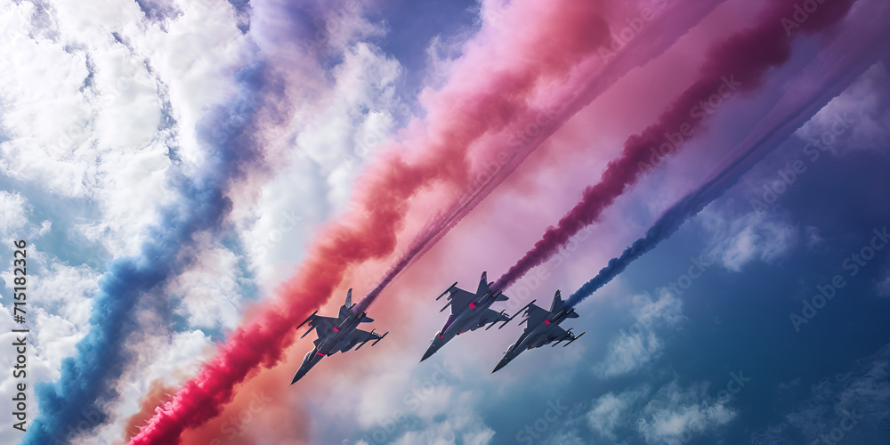 Airshow, Red Arrows  fly over the sky - obrazy, fototapety, plakaty 