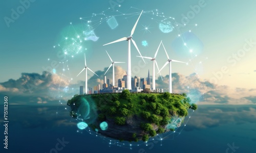 Renewable resource technology to reduce pollution and carbon emissions. Wind energy and sustainable resources. Renewable energy technology.Sustainable, Generative AI  photo