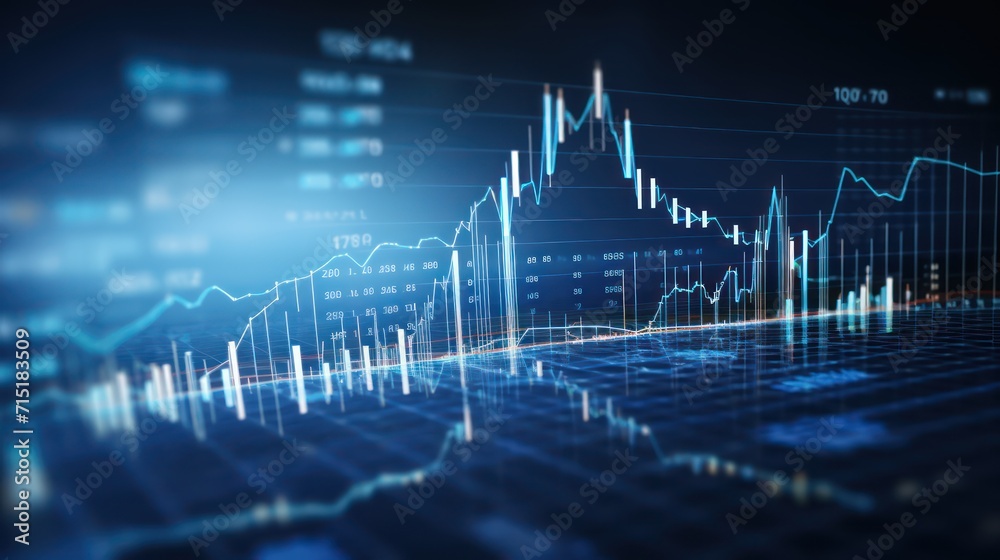 Naklejka premium A Investment finance chart infographic with ,stock market business and exchange financial growth graph., photo, on a blue background.