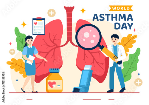 World Asthma Day Vector Illustration on May 2 with Inhaler, Medical Equipment and Health Prevention Lungs in Healthcare Flat Cartoon Background