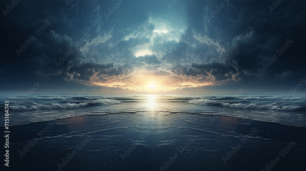 A photo manipulation where the ocean and sky swap places, creating a surreal scene that questions