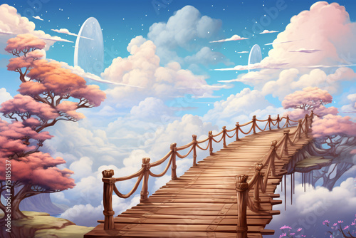 .Fantasy Bridge in the Clouds over a Cute Landscape