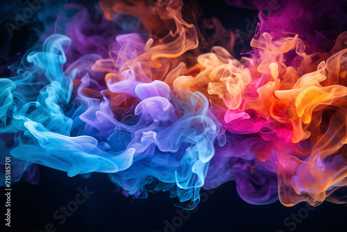 Neon Smoke Explosion on Black Background © Burin