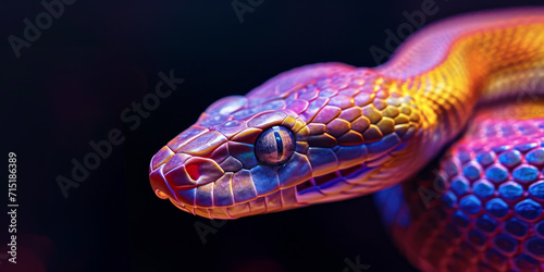 a colorful snake on a dark background, generative AI