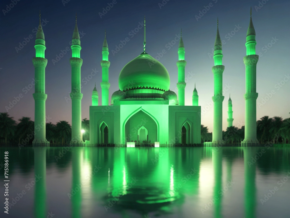 Pakistan day anniversary celebration 3d mosque and minar candlelight with crystal lighting design