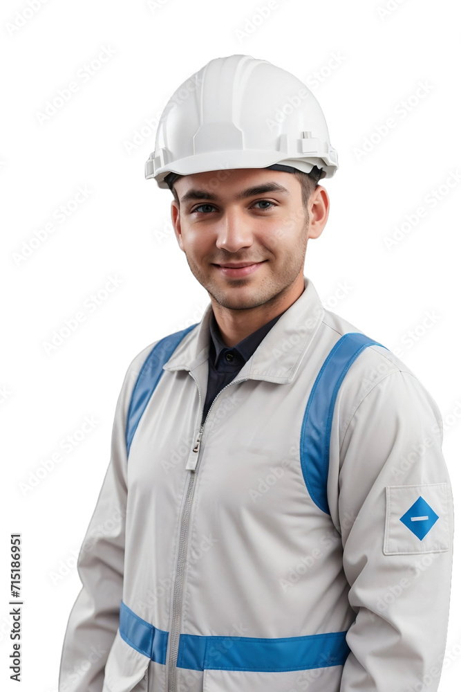 Handsome industrial engineer wearing a Hi-Vis jacket and white helmet, confidently smiling and looking at the camera, isolated, transparent background, no background. PNG. Handsome industrial engineer wearing a Hi-Vis jacket and white helmet, confidently smiling and looking at the camera, isolated, transparent background, no background. PNG.