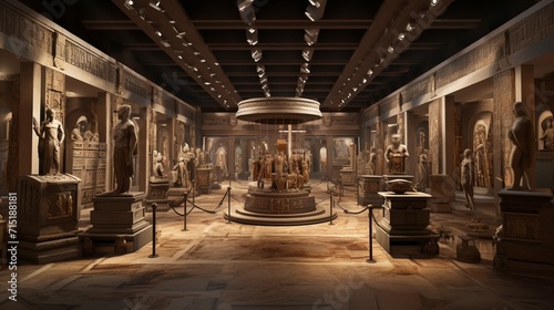 Explore the wonders of a simulated ancient civilization exhibit  with a stunning 3D rendering of artifacts  statues  and architectural wonders from bygone eras.