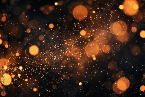 Golden Abstract Bokeh On Black Background, Holiday Concept.